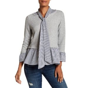 Mello Day Woven Twofer Gray Striped Sweatshirt Top